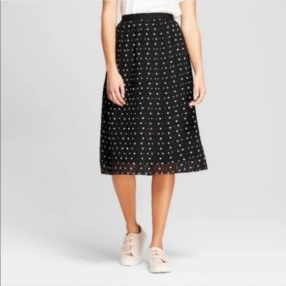Black and white polka dot midi skirt pleated - Picture 1 of 4